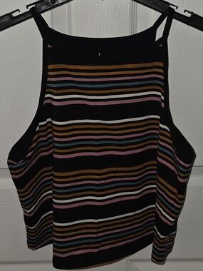 Torrid Black Striped Halter Tank with Pink, Teal & Tan Stripes
